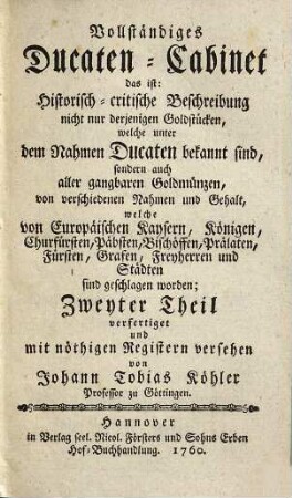 Joh. Tob. Köhlers Vollständiges Ducaten-Cabinet, 2