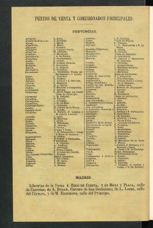 Puntos de venta y comisionados principales.