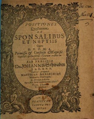 Positiones Quaestionum De Sponsalibus Et Nuptiis