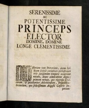 Serenissime ac Potentissime Princeps Elector
