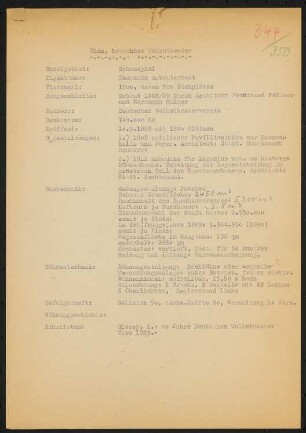 Deutsches Volkstheater, Wien: Schriftstück zum Fragebogen für das Handbuch »Das Deutsche Theater«