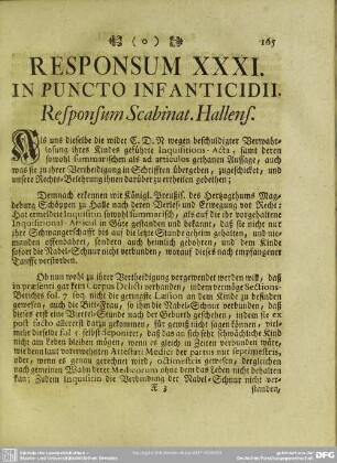 Responsum XXXI. In Puncto Infanticidii