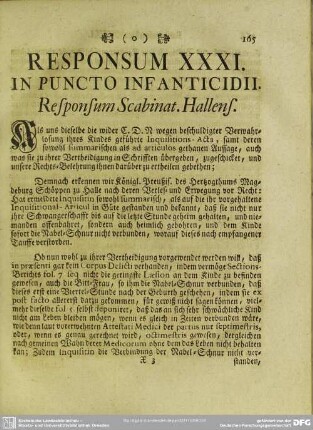 Responsum XXXI. In Puncto Infanticidii