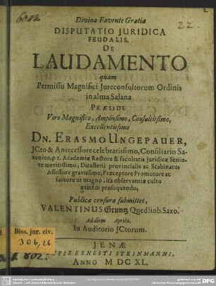 Disputatio juridica feudalis de laudamento