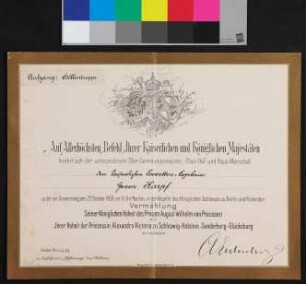 Einladung zur Vermählung Prinz08.Wilhelm von Preussen mit Prinzessin Alexandra Victoria zu Schleswig-Holstein