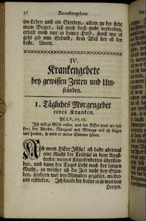 IV. Krankengebete bey gewissen Zeiten und Umständen.