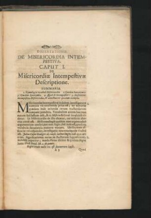 Dissertationis De Misericordia Intempestiva. Caput I. De Misericordiae Intempestivae Descriptione.