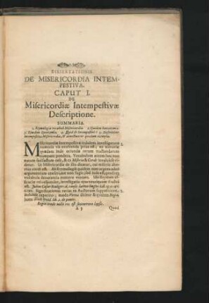 Dissertationis De Misericordia Intempestiva. Caput I. De Misericordiae Intempestivae Descriptione.