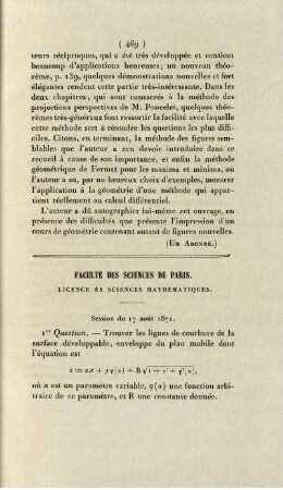 Faculté des sciences de Paris.