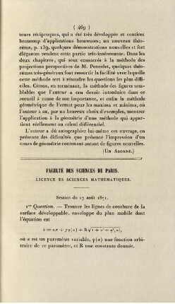Faculté des sciences de Paris.