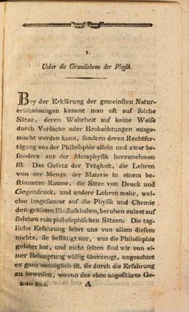 Beyträge zur Physik und Chemie, 1,1. Ueber einige Grundlehren der Physik und Chemie