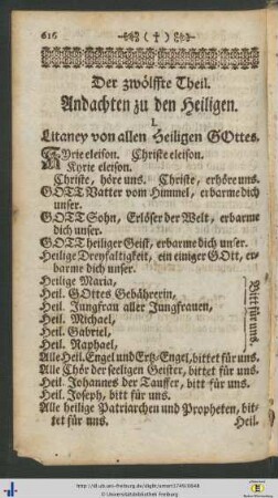 Der zwölffte Theil. Andachten zu den Heiligen.