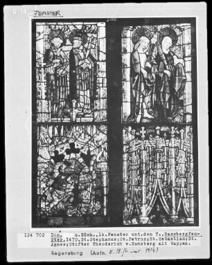 Fenster n XII, Ramsbergfenster, Felder: Sankt Stefan, Petrus, Sebastian und Agnes