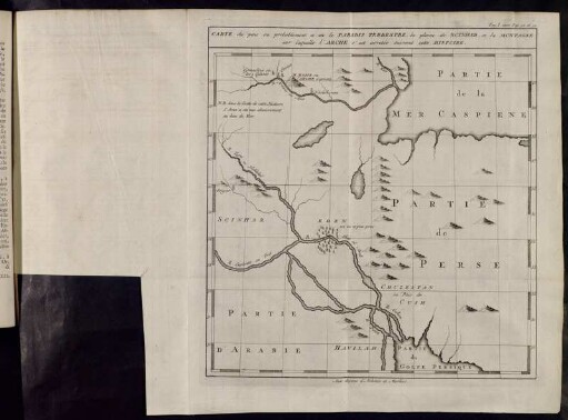 Tom I. entre page 92 et 93. Carte du pais ou probablement a eté le Paradis Terrestre, la plaine de Sçinhar, et la Montagne sur laquelle l´Arche s´est arretée suivant cette Histoire.