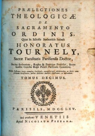 Praelectiones Theologicae De Sacramento Ordinis