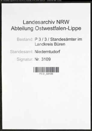 Sterberegister Standesamt Niederntudorf