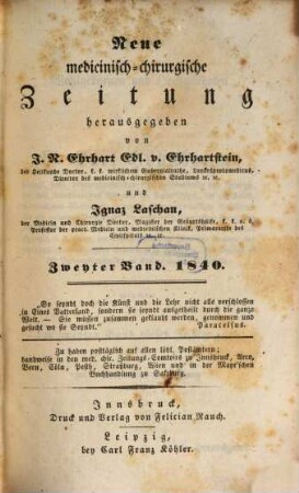 Neue medicinisch-chirurgische Zeitung. 1840, 2