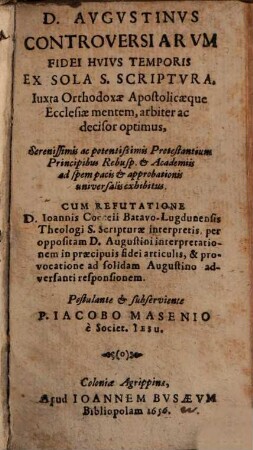 Augustinus controversiarum ... arbiter