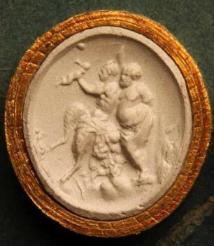 Ein Satyrweib sitzt, Silenus steht bei ihr (Daktyliothek, Supplement)