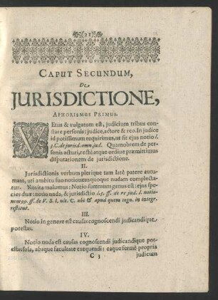 Caput Secundum, De Jurisdictione, Aphorismus Primus.