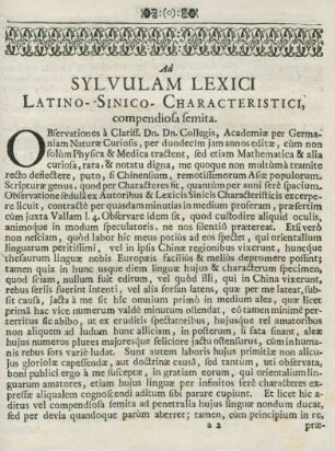 Ad sylvulam lexici Latino-Sinico-Characteristici, compendiosa semita
