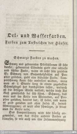 Oel- und Wasserfarben. Farben zum Anstreichen der Häuser