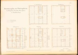 Königliche Porzellan-Manufaktur, Berlin-Tiergarten Erweiterung des Drehereigebäudes: Grundrisse KG, EG, 1., 2. und 3. OG, DG 1:100