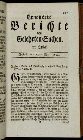 11 Stück. Rostock, den 13ten Mart. 1766