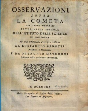 Osservazioni sopra la Cometa dell'anno 1744