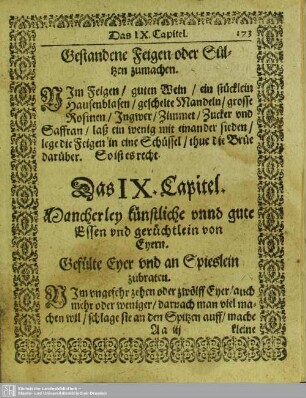 Das IX. Capitel. Mancherley künstliche und gute Essen und gerüchtlein von Eyern