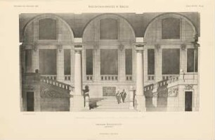 Reichstag, Berlin: Ansicht östliche Eingangshalle (aus: Atlas zur Zeitschrift für Bauwesen, hrsg. v. Ministerium der öffentlichen Arbeiten, Jg. 48, 1898)