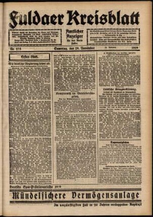Erste Ausgabe vom Samstag, den 29. November 1919.