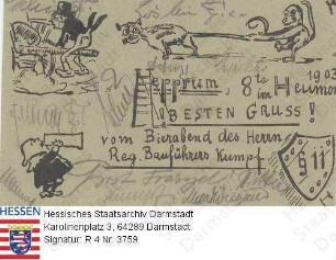 Heppenheim an der Bergstraße, Gasthaus 'Zum halben Mond' (?) / Einladung zu einem Bierabend von Regierungsbauführer Kumpf am 8. Heumond 1903
