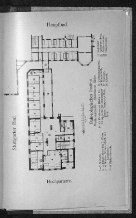 Stuttgarter Bad. Hauptbad. Hochparterre. Balneologisches Institut. Medizinbäder. Elektrische Bäder. Grundriss