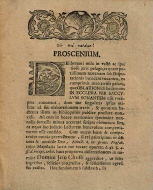 Dissertatio ivris ecclesiastici de oblationibvs, qvae fivnt in ecclesia per saccvlvm sonantem, vom Klinge-Beutel : = Vom Klinge-Beutel