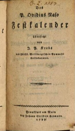 Des P. Ovidius Naso Festkalender
