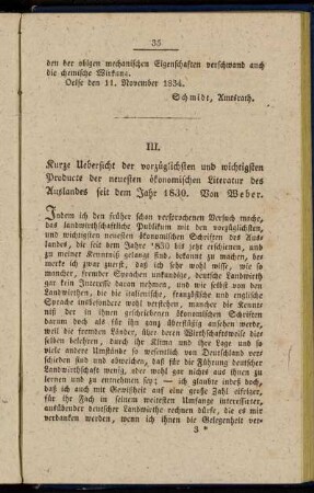 III. Kurze Uebersicht der vorzüglichsten und wichtigsten Producte der neuesten ökonomischen Literatur des Auslandes seit dem Jahr 1830