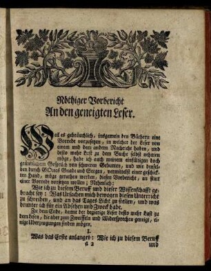 Nöthiger Vorbericht An den geneigten Leser.