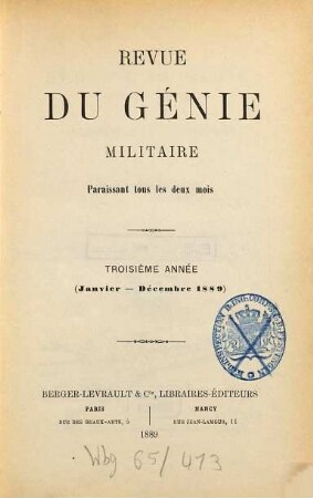 Revue du génie militaire. 3 = A. 3. 1889