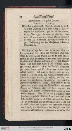 Schwezingen den 31sten Januar. Anmerkung