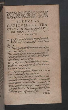 Elenchus capitum hoc tractatu nomico politico Nicolai Betsii IC. contentorum.