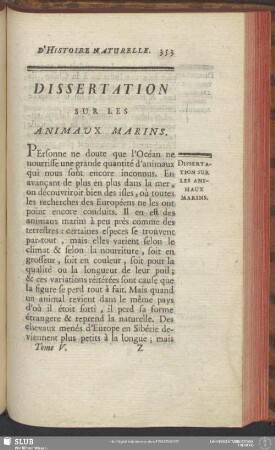 Dissertation Sur Les Animaux Marins