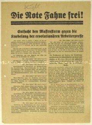 Aufruf der KPD zum Protest gegen das Verbot ihrer Tageszeitung "Die Rote Fahne"