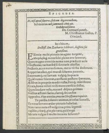 In obitum. Doctiß. Dn. Zachariae Schüreri, hospitis sui gratißimi.