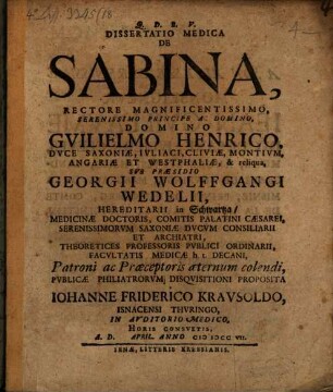 Dissertatio Medica De Sabina