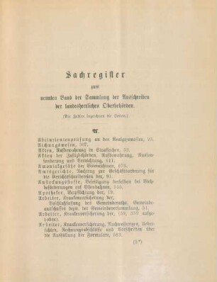 Sachregister zum neunten Band der Sammlung der Ausschreiben der landesherrlichen Oberbehörden