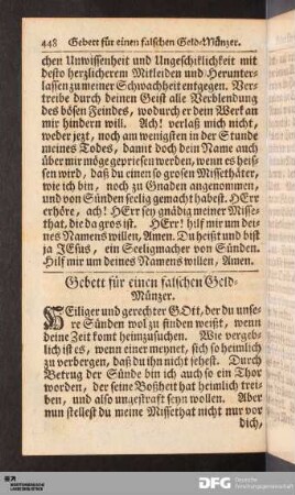 Gebett für einen falschen Geld-Münzer.