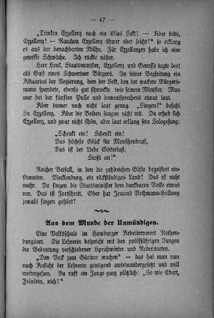 Aus dem Munde der Unmündigen.