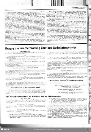Auszug aus der Verordnung über den Nachrichtenverkehr