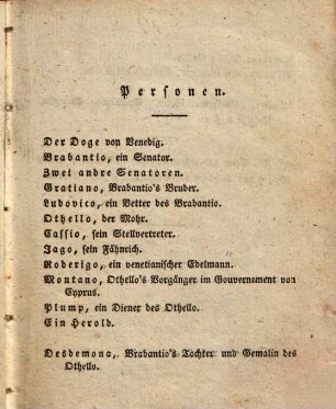 Shakespear's dramatische Werke, 19. Othello, der Mohr von Venedig. Über Shakespear. - 1826. - 308 S.